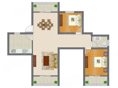 2室2厅 121.00平米户型图