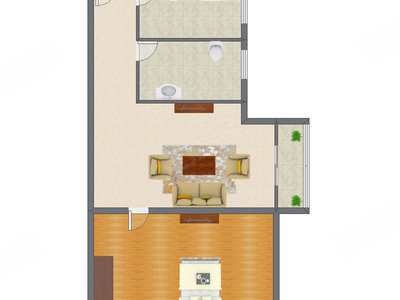1室1厅 89.32平米户型图