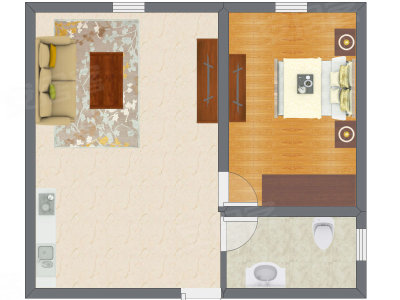 1室1厅 45.75平米户型图