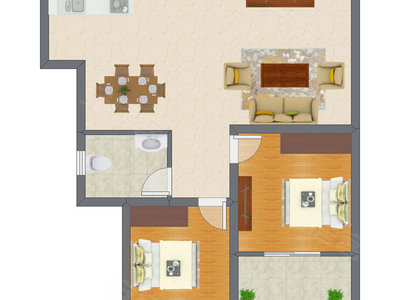 2室2厅 62.98平米户型图