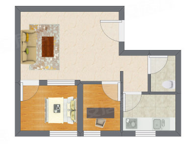 2室1厅 47.43平米户型图