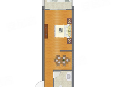 1室1厅 29.63平米户型图