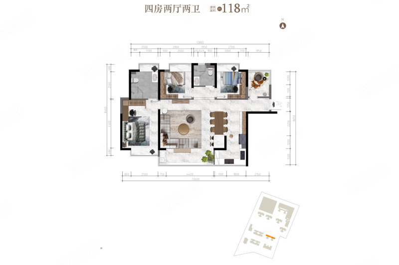 山林君悦(新房)4室2厅2卫118㎡南400万