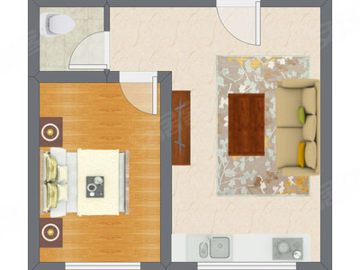 1室1厅 47.61平米户型图