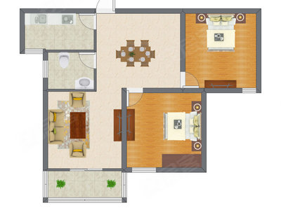 2室2厅 71.65平米户型图