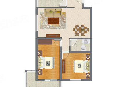 2室2厅 85.76平米户型图