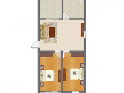2室1厅 64.69平米户型图