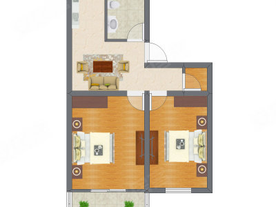 2室1厅 47.40平米