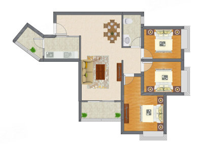 3室2厅 89.98平米户型图