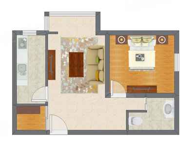 1室1厅 60.95平米户型图