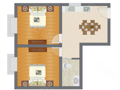 2室1厅 64.83平米