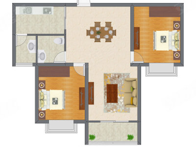 2室2厅 74.46平米户型图