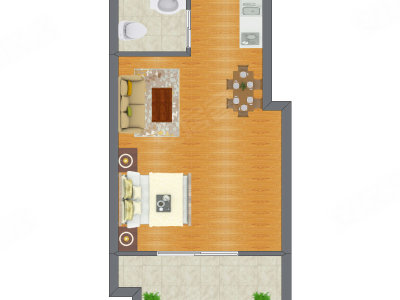 1室1厅 32.56平米户型图