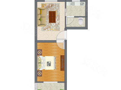 1室1厅 48.78平米户型图