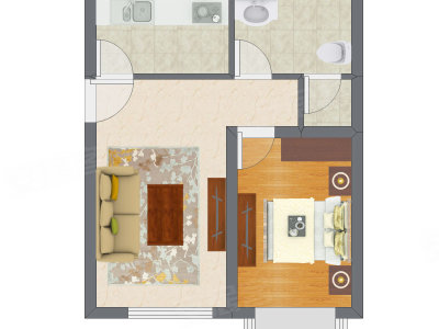 1室1厅 50.95平米户型图