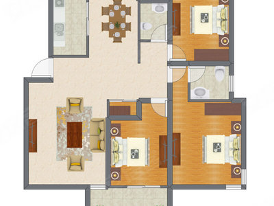 3室1厅 86.50平米