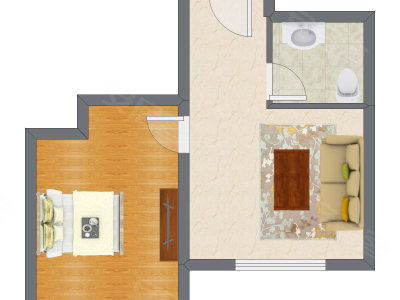 1室1厅 32.14平米户型图