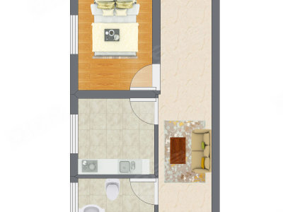1室1厅 62.50平米户型图