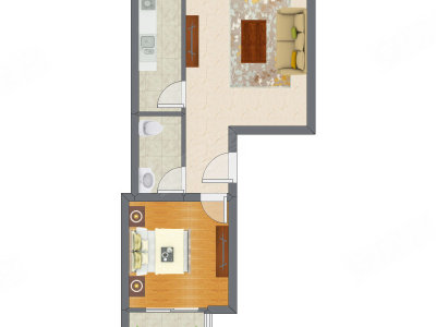 1室1厅 65.31平米户型图