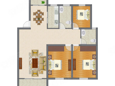 3室1厅 99.02平米