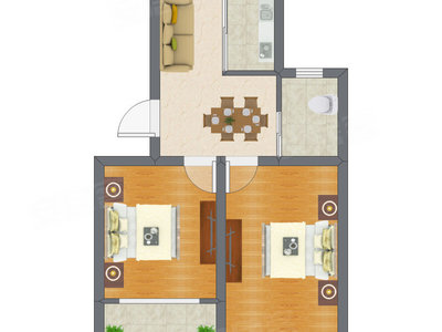 2室2厅 60.54平米户型图