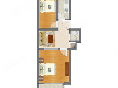 2室1厅 56.29平米户型图