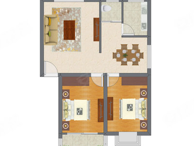 2室2厅 83.08平米户型图