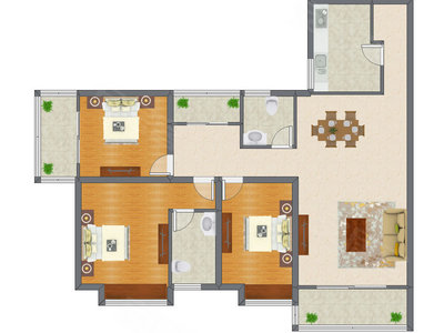 3室2厅 143.28平米户型图