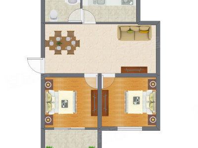 2室1厅 66.51平米户型图
