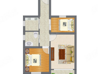 2室1厅 70.63平米户型图