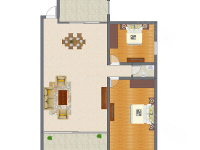2室1厅 124.44平米户型图