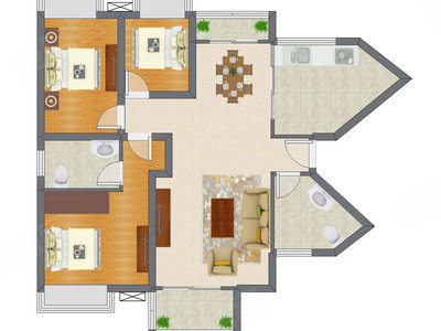2室1厅 83.25平米户型图