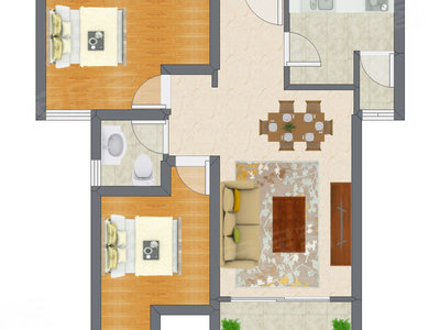 2室2厅 62.60平米户型图