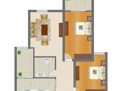2室2厅 76.36平米户型图