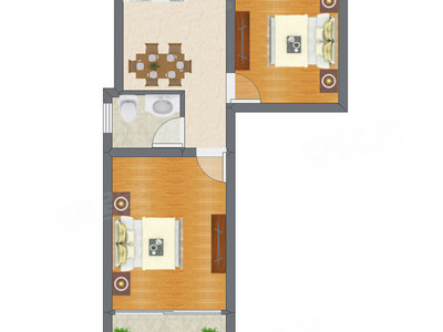 2室1厅 63.78平米户型图