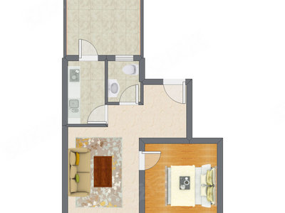 1室1厅 51.04平米户型图