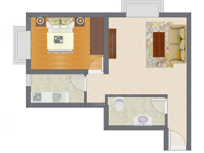 1室1厅 40.54平米户型图