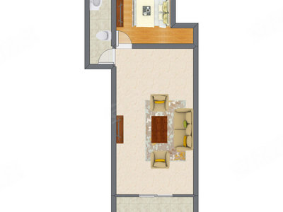 1室1厅 31.56平米户型图