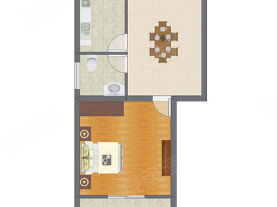 1室1厅 43.47平米户型图