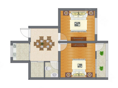 2室1厅 50.80平米户型图