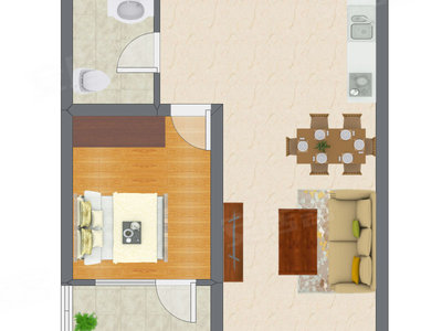 1室2厅 54.03平米户型图