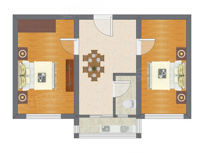 2室1厅 56.26平米户型图