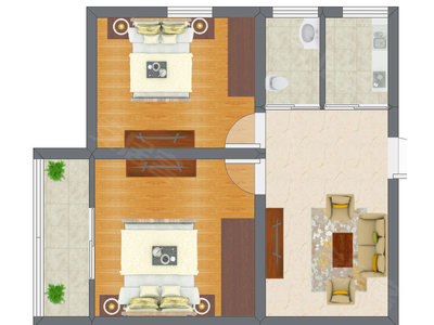 2室1厅 51.40平米户型图