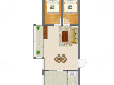 2室1厅 40.69平米