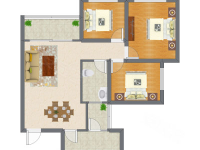 3室2厅 93.34平米户型图