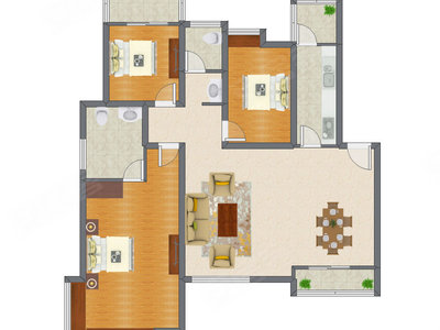 3室2厅 130.11平米户型图
