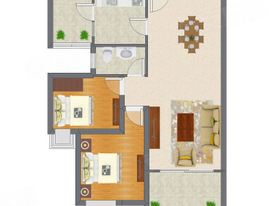 2室2厅 91.47平米户型图