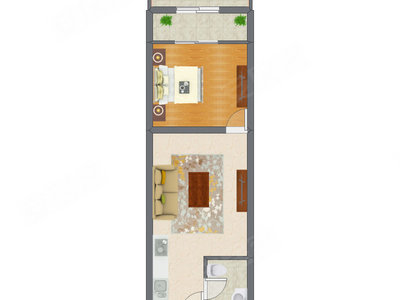 1室1厅 54.25平米户型图