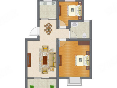 2室2厅 47.38平米户型图