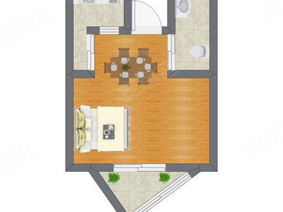 1室1厅 20.74平米户型图